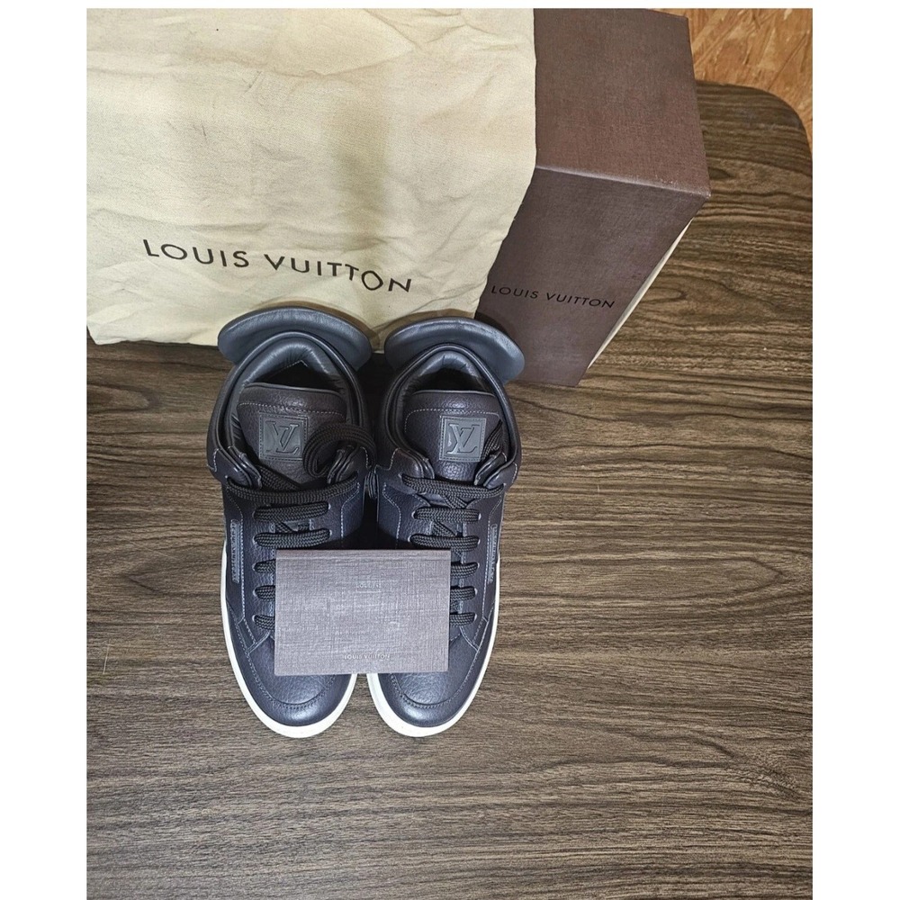 Louis Vuitton Kanye West High Top Sneakers Dark Gray Leather Size 5.5 - Picture 2 of 7